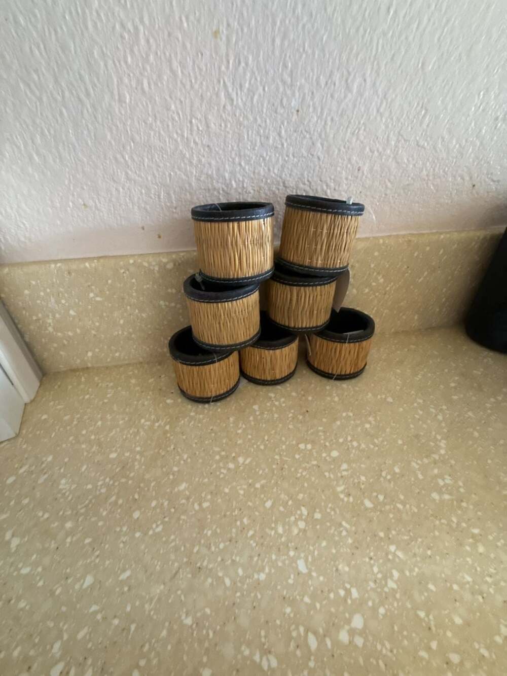 Pier 1 Imports Straw and Faux Leather Napkin Ring Set of 7